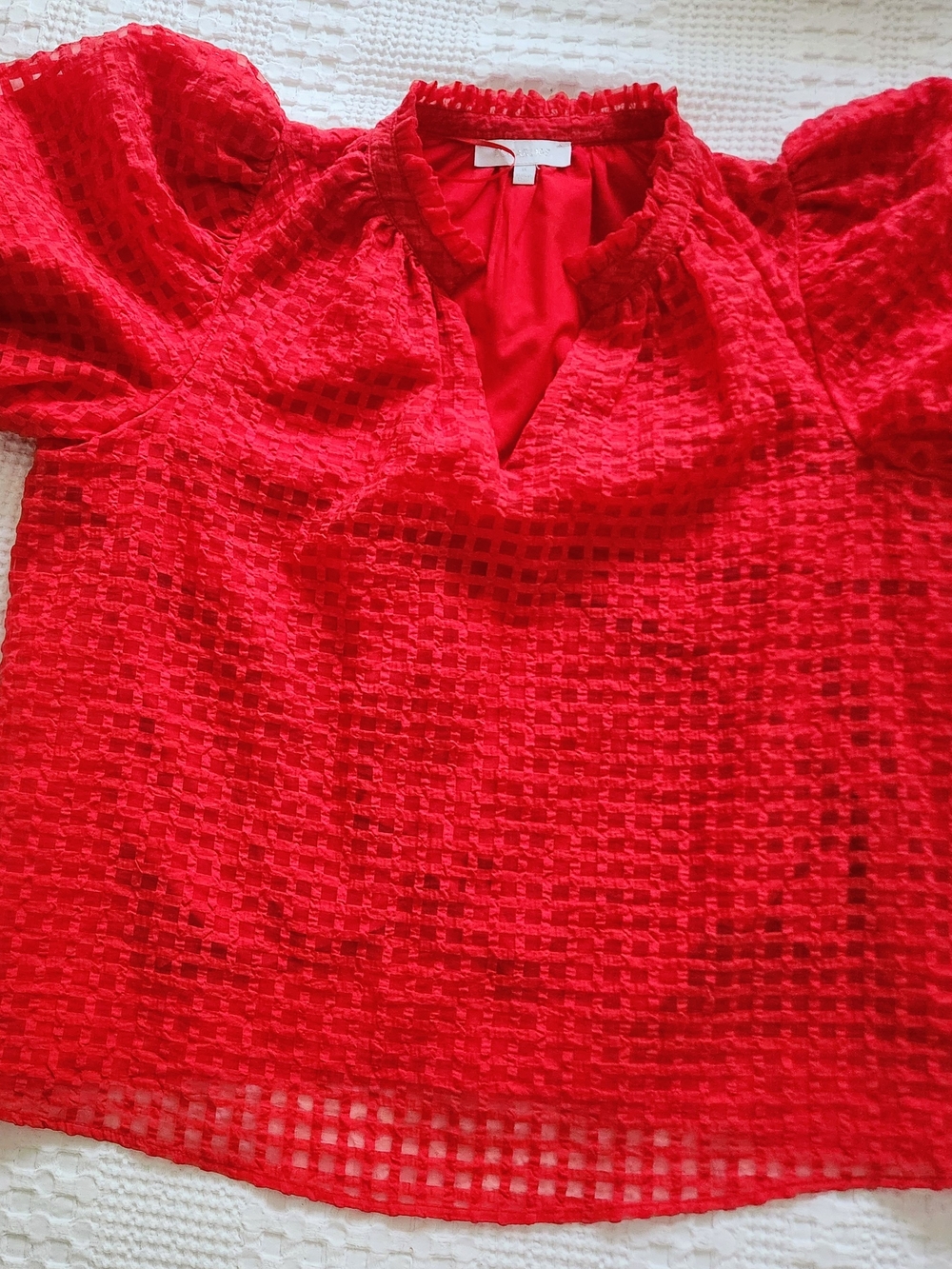 Sugarlips Bright Red Textured Puff-Sleeve Blouse. Size 1X NWOT.